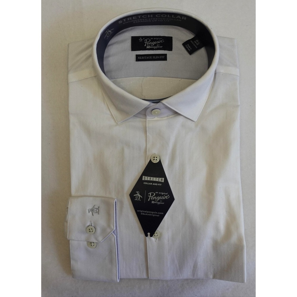 Original Penguin Shirt Mens 15.5 34/35 White Slim Fit Long Sleeve Button Up
